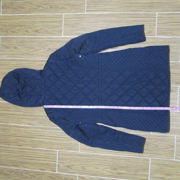 Zara Navy Quilted Puffer Jacket with Brown Trim - Picture 8 of 13